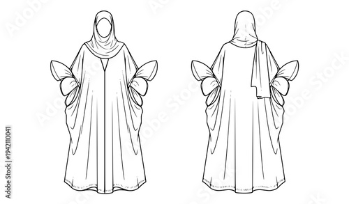 Dubai abaya fashion butterfly sleeve modest dress CAD vector