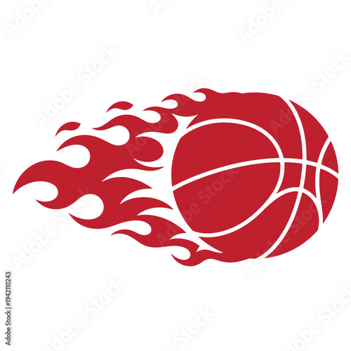 red basketball on fire with flames coming out of it  sports symbol