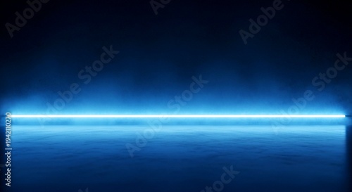 Bild auf Leinwand Dark Blue Futuristic Room with Glowing Neon Light Strip and Misty Atmosphere pho