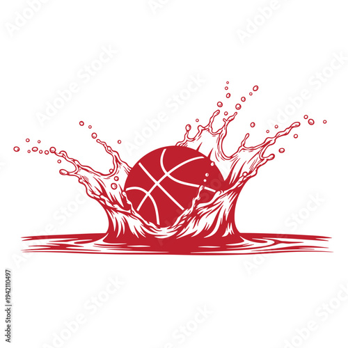 Red basketball with a splash of liquid on a white surface  sports equipment and water effect
