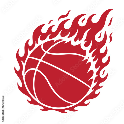 Red basketball with flames around it isolated on white background  sports symbol