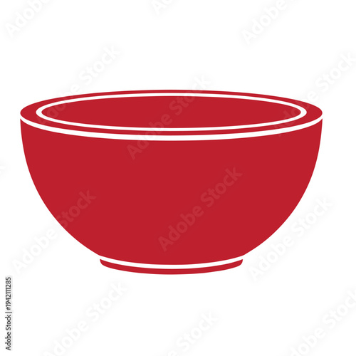 Red bowl with white lines on a white background  simple ceramic dish for food and drink