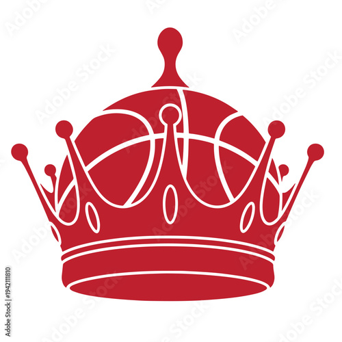 Red crown icon with white lines on white background  royalty symbol  crown jewelry