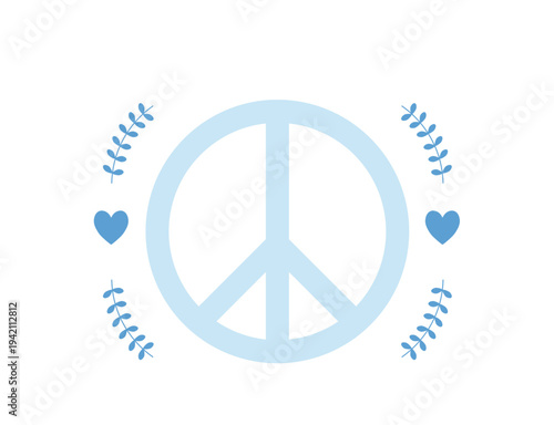 Peace Sign with Blue Hearts and Laurel Wreath