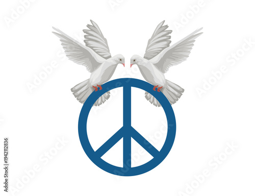 Peace Sign Symbol with Two White Doves