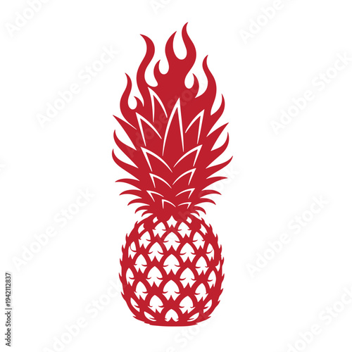 Red pineapple on fire with flames coming out of the top  a tropical fruit in a blazing state