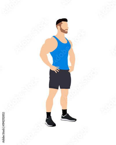 Flat vector people and illustration, man with gym workout outfit