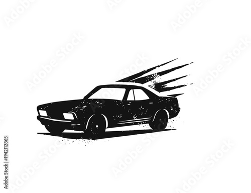 Drifting Muscle Car Silhouette with Speed Lines