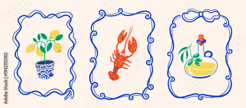 Lemon Plant With Lobster Motif Folk