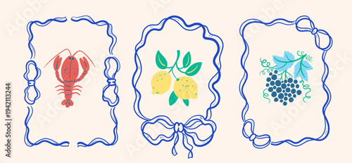 Ribbon Frame Food Motif Vintage