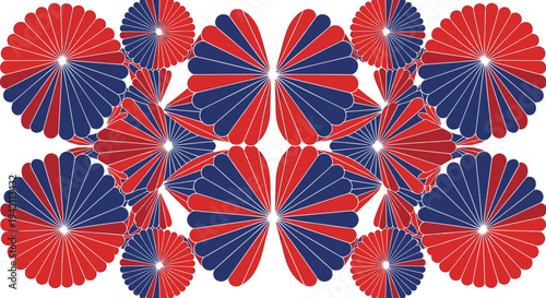 Set of 12 red and blue vector fan shapes