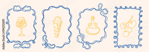 Vintage Ribbon Frames With Food Doodle