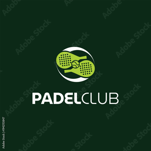 Creative modern paddle club logo template. Padel Tennis ball with racket symbol, sport logo design vector illustration