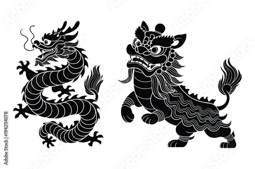 Dragon and foo dog silhouettes