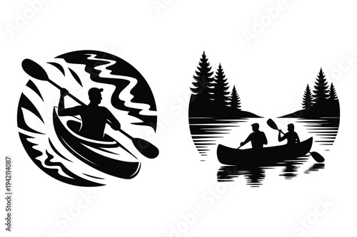 Canoeing silhouettes: solo and duo