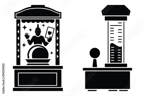 Fortune teller crystal ball and scientific instrument icons