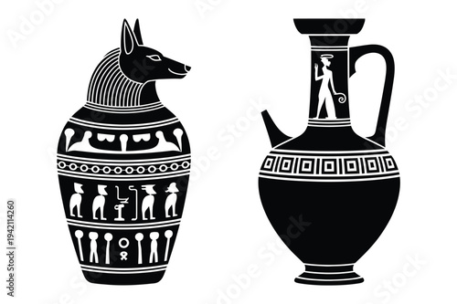 Egyptian anubis vase and grecian urn icons - ancient art