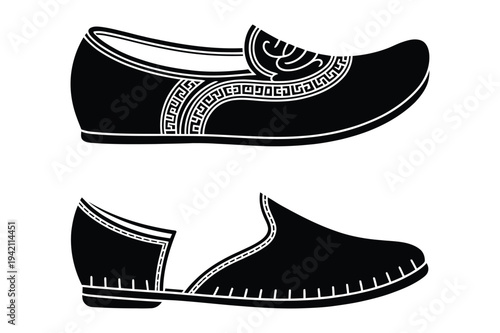 Black silhouette icons of traditional shoes