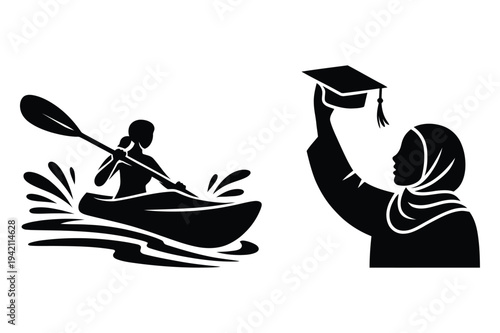 Kayaker and graduate silhouette
