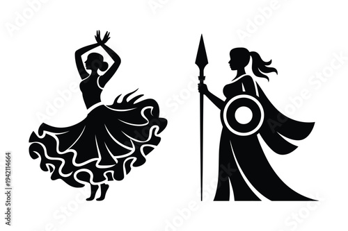 Flamenco dancer and warrior woman icon
