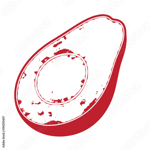 red avocado half illustration with distressed texture  simple food icon