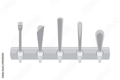 Row of draught beer taps on the bar at a pub or restaurant in silver vector
