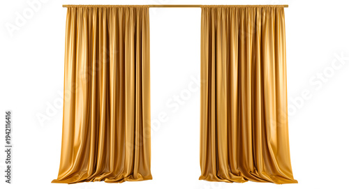 Isolated Luxurious Golden Curtains with Tassels Elegance