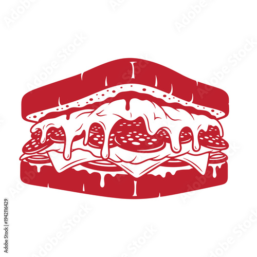 Red double cheeseburger with melted cheese on toasted buns and beef patties  a classic American food icon