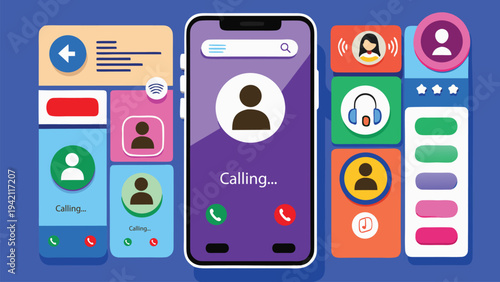 Smartphone Call Interface UI Mockup Set, Modern Mobile Phone Calling Screen Vector Template