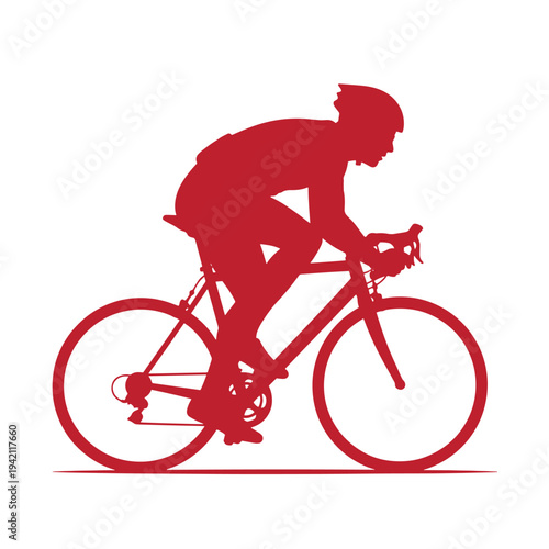 Red silhouette of a cyclist riding a bicycle on a white background  cycling sport concept