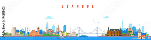 Wallpaper Mural Colorful vector illustration of Istanbul's historic landmarks, skyline, and city views.  Torontodigital.ca