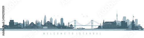 Vector illustration of Istanbul's historical landmarks, skyline, and city silhouette.
