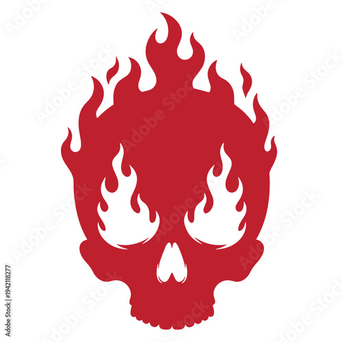 Red skull with flames around it isolated on white background