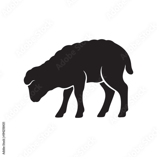 Cute sheep lamb silhouette isolated on white background