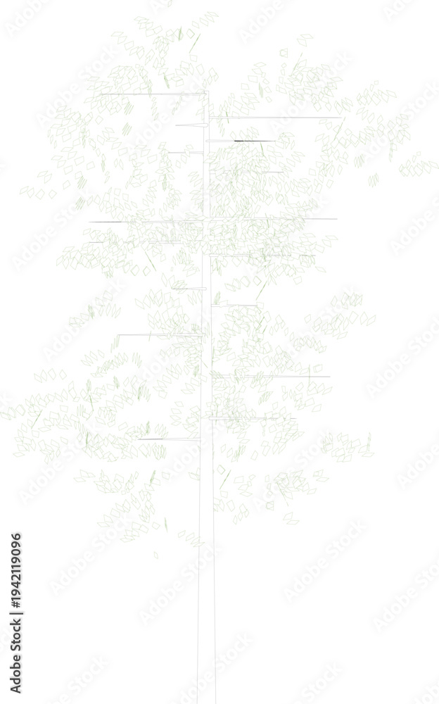 Obraz premium Technical landscape architectural plan showing site layout with vegetation areas, pathways and structural elements in light line drawing format.