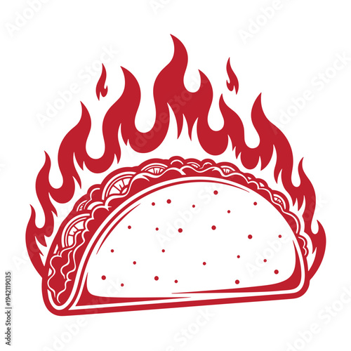 red taco on fire with flames coming out of it  hot mexican food