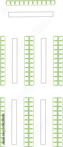 Technical architectural detail drawings showing various grid and lattice patterns with green mesh panels and rectangular frames in different configurations and sizes.
