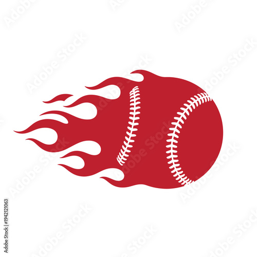 Red baseball on fire with flames coming out  sports and games concept