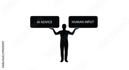 Vector illustration of a man balancing AI advice and human input