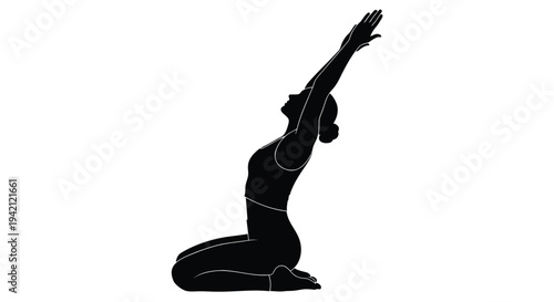 Black silhouette of woman doing yoga vector