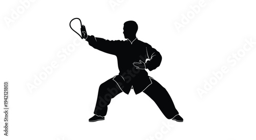 Vector silhouette of a tennis player in action