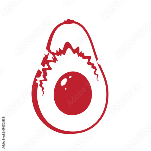 Red cracked egg silhouette icon with broken shell and exposed yolk graphic symbol