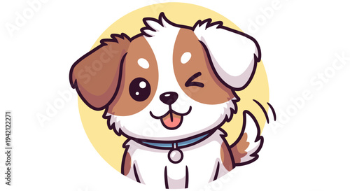 Adorable cartoon puppy winking with tongue out