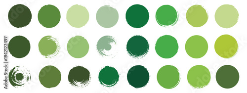 Assortment of Green Circles in Various Shades and Textures on White Background collection