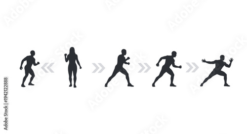 Set of 5 running people icons vector