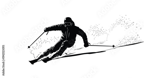 Vector illustration of a skier in motion with snow splashes