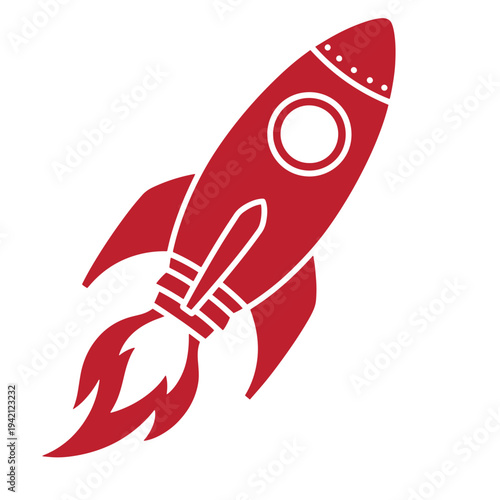 Red rocket ship icon with flames and fins  symbol of space travel and exploration