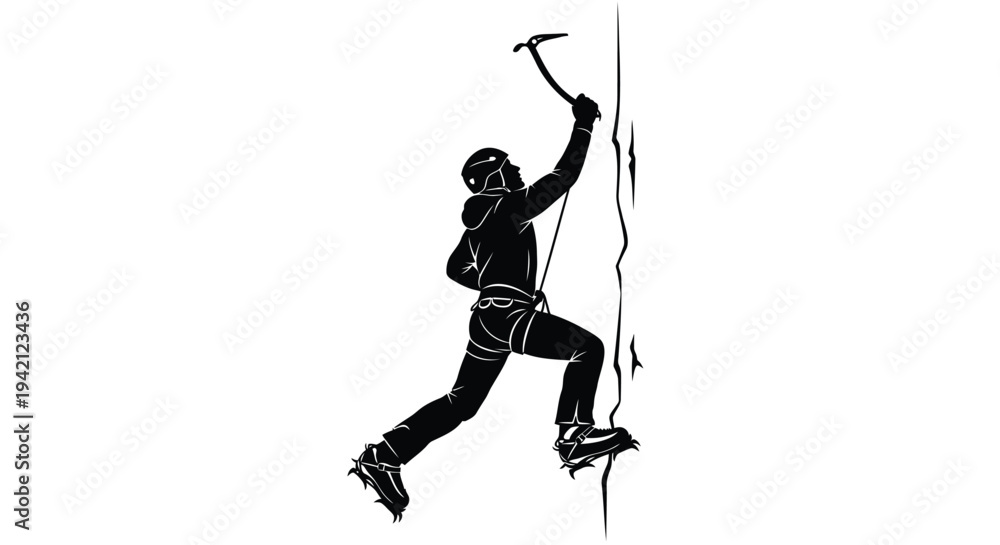 Fototapeta premium Vector illustration of a man rock climbing with pickaxe