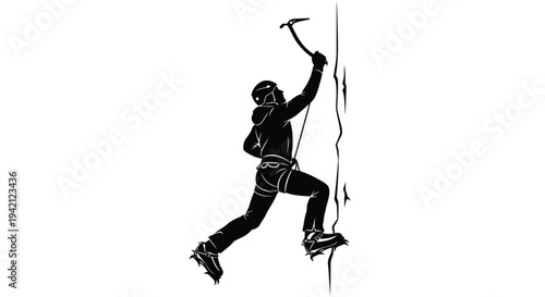 Vector illustration of a man rock climbing with pickaxe