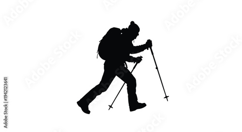 Vector silhouette of a hiker with backpack and trekking poles